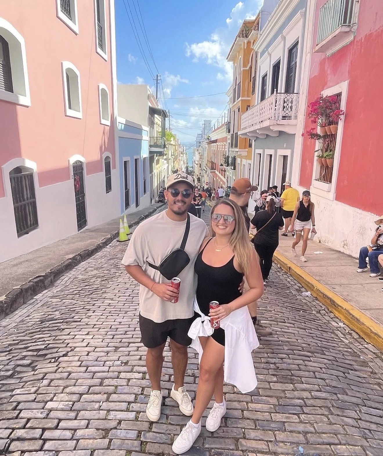 The couple on a cobblestone street in Old San Juan
